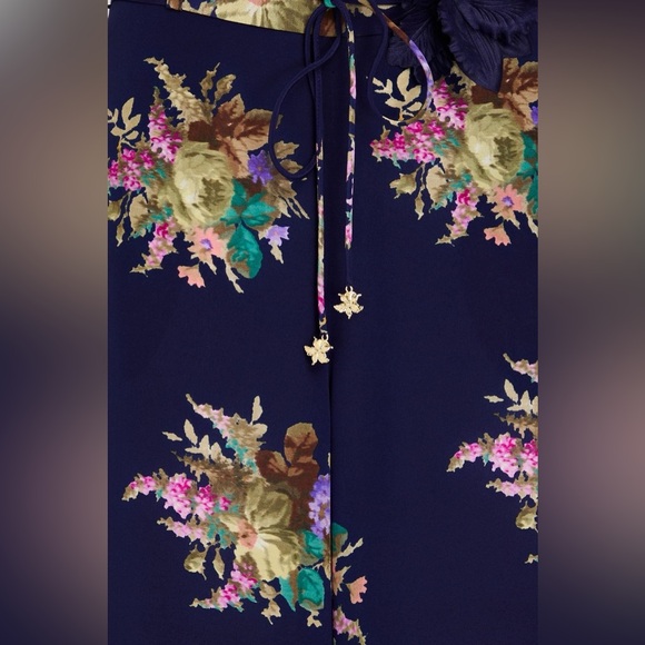 Zimmermann Navy Floral Silk Crepe Wide Leg Pants - Picture 3 of 7